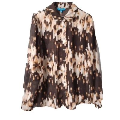 Blusa Derek Lam Estampado Abstracto Botón Transparente Marrón Tostado Lg Grande Carrera Para Mujer  Foto 1 de 4