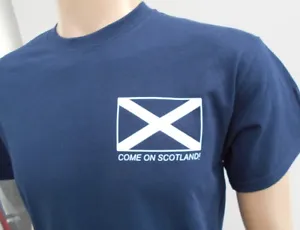 New COME ON SCOTLAND Flag Football Rugby Supporter Fan Heavy Cotton T-SHIRT Tee - Picture 1 of 4