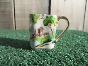 Vintage Lenwile China Ardalt Japan Hand Painted Square Landscape Small Cup Mug - Picture 1 of 7