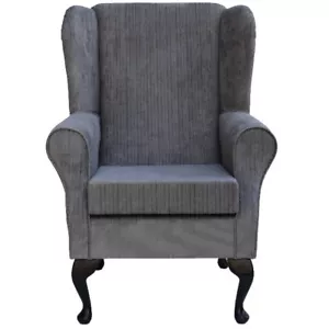 High Wing Back Fireside Chair Slate Topaz Fabric Seat Easy Armchair Queen Anne - Picture 1 of 9