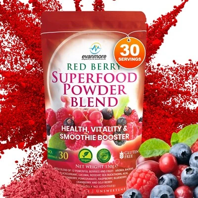 EVANMORE Red Berry Superfood Powder Blend Super Complete Reds Mix Vegan Smoothie Booster