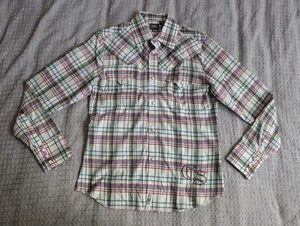 G-Star Shirt Men Medium Green White Plaid Pearl Snap Trucker Stamp Western Yoke - Picture 1 of 18