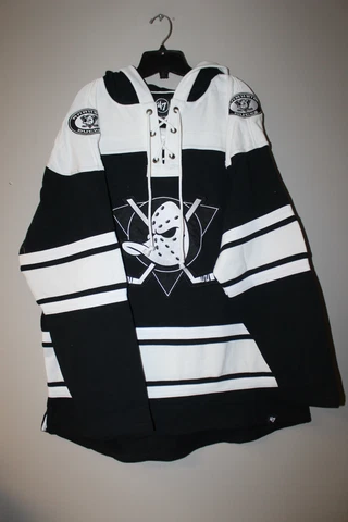 New NHL Anaheim Ducks old time jersey style mid weight cotton hoodie men's XL Cover