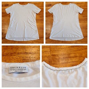 Brunello Cucinelli Shirt T-Shirt Top Cotton Lycra Blend Women's Sz XL White - Picture 1 of 11