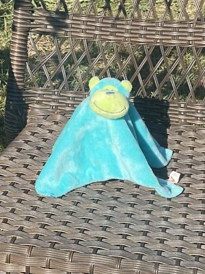 Manta bebé mono vintage Dakin azul amarillo verde lima satinado seguridad Lovey Foto 1 de 4