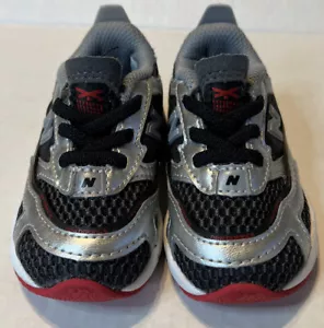 New Balance Toddler X-Racer Black Metallic Silver Red Shoes Size 4 - Picture 1 of 6