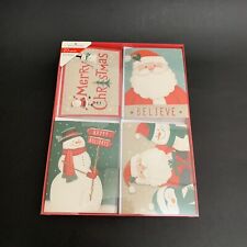 Christmas Holiday Glitter Greeting Cards 20 w/ Envelopes Santa Claus Snowman