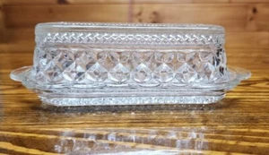 Vintage Anchor Hocking Wexford Quarter Pound Clear Cut Glass Covered Butter Dish - Picture 1 of 5