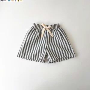Children'S Clothing Vintage Linen Cotton Stripe Pants Baby Boy Girl Casual Short - Picture 1 of 12