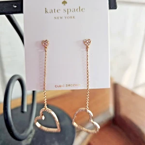 kate spade- Yours Truly- Pave Heart Linear Earrings- Clear/ Rosegold- NWT- $68 - Picture 1 of 5