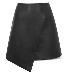 Ted Baker Oolive Asymmetric faux Leather Mini Skirt Black Size 10 - Picture 1 of 6