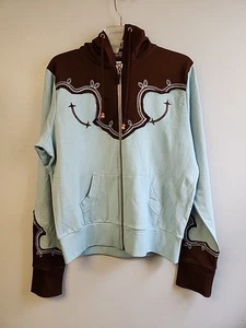 Back In The Saddle L braun blau Reißverschluss Retro Western Langarm Hoodie Jacke - Bild 1 von 6