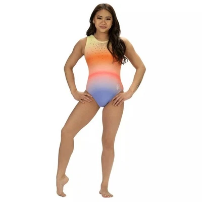 Leotardo multicolor GK Elite Suni Lee Tangerine Dreams para niñas talla pequeña Foto 1 de 4
