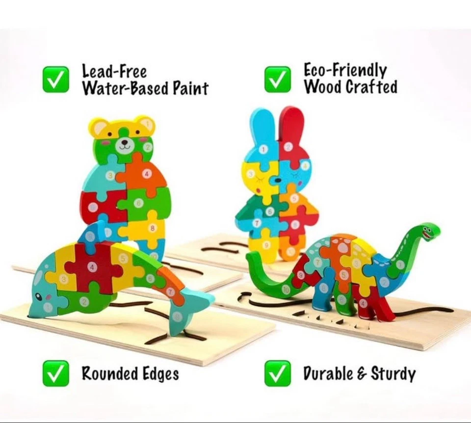 4 - Упаковка деревянный животных номер головоломки - развивающие игрушки для малышей в возрасте от 2 до 5 - Изображение 1 из 4