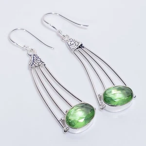 Peridot Gemstone Vintage Style Handmade 925 Sterling Silver Earrings 2.5" j654 - Picture 1 of 5