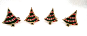 Set aus 4 Messing Juwel Weihnachtsbaum Serviettenringen 2,5" T x 2" B Gold/Rot/Grün - Bild 1 von 3