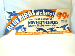 VINTAGE PRICE POINT STORE SIGN ADVERTISING BLUE BIRD NOVELTY CLOCKS - Picture 1 of 7
