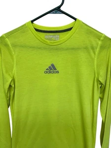 Adidas Boys Athletic TeeShirt-Size M-10/12-Neon Green- Long Sleeve- Ultimate Tee - Picture 1 of 6