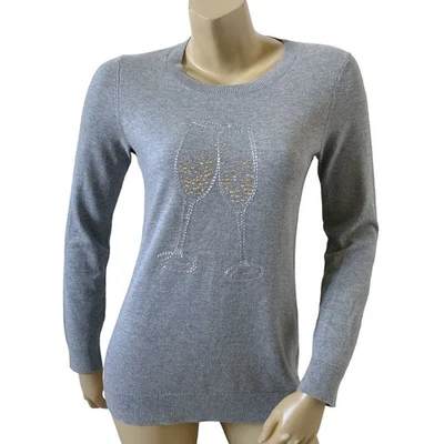 Tommy Hilfiger женщин маленький серый украшенный бокал вина Новый год свитер  - Изображение 1 из 4