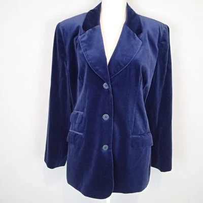 Blazer Chaqueta Algodón De Colección Neiman Marcus Mujer Talla 14 Azul Marino Terciopelo Foto 1 de 4