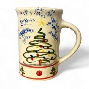 Vintage Emerson Creek Pottery Christmas Tree Mug 1996 Hand Painted Virginia USA - Picture 1 of 15