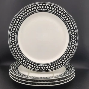 Set Of 4 Nate Berkus Banded Arrow Black & White Dinner Plates Tabletop 10-1/2" - Picture 1 of 12