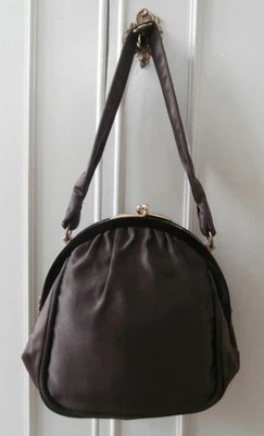 Vintage 1950's Dark Brown Duchesse Satin Prom Evening Hand Bag Reticule - Image 1 of 4