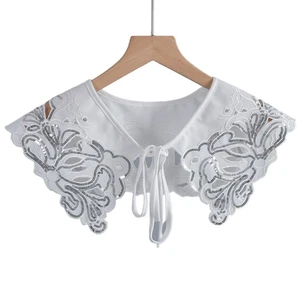 Detachable False Collar for Women Hollow Embroidered Flower Beads Shawl Wrap - Picture 1 of 9