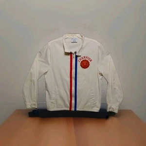 VTG Champion Jacket Men's Med Full Zip Windbreaker Striped Hip Hop Racing Crest - Picture 1 of 14