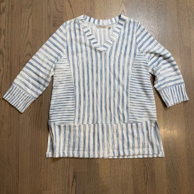 Top túnica manga 3/4 con cuello en V a rayas Soft Surroundings para mujer talla L Foto 1 de 4