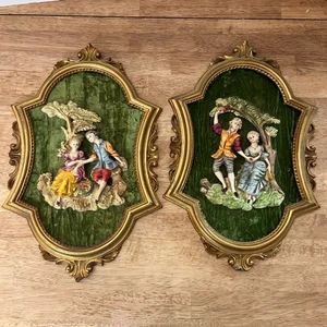 Juego de placas de pared vintage estilo rococó 3D estilo rococó escena de pareja 14,5" Imperio Hecho en Italia - Imagen 1 de 8