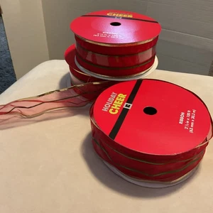 Lot of 3 Holiday Cheer Wired Ribbon 2 1/2” W X 100’ L Christmas Red,gold,green Z - Picture 1 of 7