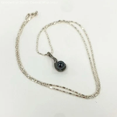 Sterling Silver Black Pearl Pendant Necklace w/Bar & Ball Chain, 3.48g 20 Inch - Image 1 of 4
