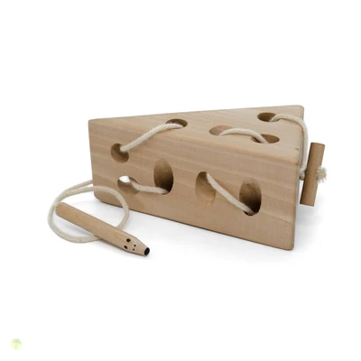 ESTIA HOLZSPIELWAREN Fädelspiel Käse mit Maus, Fädelspielzeug aus Holz