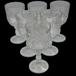 JUEGO DE 6 VASOS DE PIE TRANSPARENTES CORTE CRISTAL VINTAGE EUROPEOS 71/4"" Hermosos - Imagen 1 de 9