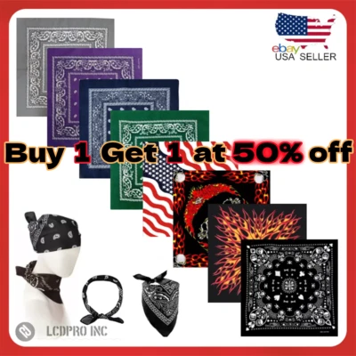 Bandana 100 Cotton Paisley Print Double-Sided Scarf Head Neck Face Mask 22"X22" - Image 1 of 4