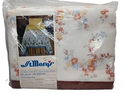 St. Marys Floral Harvest Blanket Satin Trim Fits Twin Full Bed 72"x90" Vintage  - Image 1 of 4