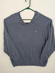 Lacoste Men's Cotton Blue V-Neck Long Sleeve Pullover Sweater, 10L, BIG & TALL - Picture 1 of 5