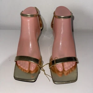 Gold Kitten Heel Ankle Strap Evening Sandals UK Size 7 EU 40 - Picture 1 of 15