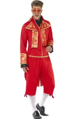 Дьявол маскарад 4 шт. красный и золотой мужской костюм карнавальный хвост пальто жилет и трусики M - Изображение 1 из 3