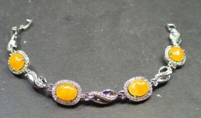 Brazalete Brazalete Genuino Amarillo Jade Ovalado Cabujón Circonita Cúbica Flor 18KGP Foto 1 de 4