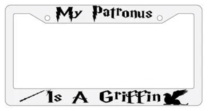 Marco de matrícula de plástico blanco My Patronus is A Griffin accesorio automático - Imagen 1 de 1