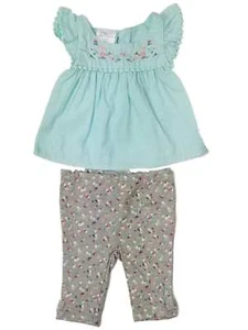 Infant Girls Baby Blue Flower Tank Top Shirt & Flower Legging Pants Outfit Set - Picture 1 of 1