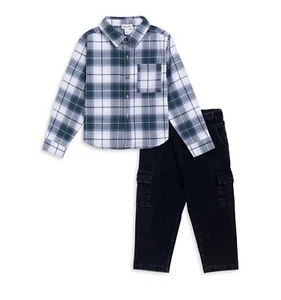Splendid Boys Cowboy Flannel Shirt & Pants Set - Little Kid Size 5 Navy Plaid - Picture 1 of 2
