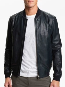 VINTAGE CAFE RACER BLACK LEATHER CASUAL STYLISH SLIM FIT REAL SCUBA JACKETMJ95 - Picture 1 of 4