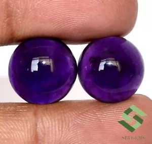 Certified Natural Amethyst Round Cabochon Pair 14 mm 20.16 CTS Loose Gemstones - Picture 1 of 5