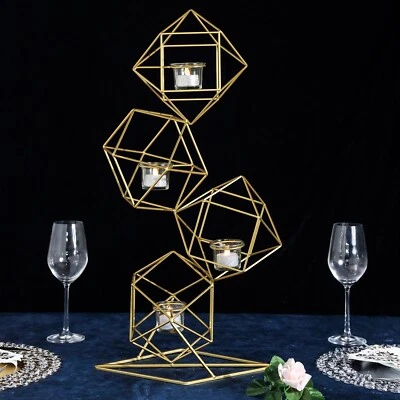 GOLD 25.5" tall Jointed Geometric Stand with Glass Votive Wedding Candle Holders - Image 1 of 4