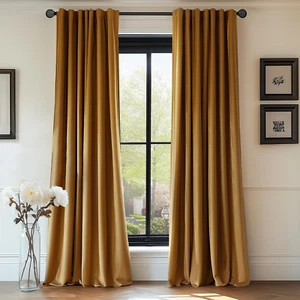 Velvet Curtains Brown Thermal Insulated Drapes for Bedroom Living Room Darkening - Picture 1 of 8