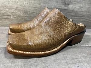 Lucchese 2000 Genuine Brown Ostrich Leather Clogs Mules Womens Size 7 B - Picture 1 of 14