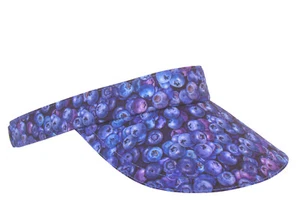 "Blueberry Hill" - Blue Purple All Over Blueberries Print Golf Sports SUN Visor - Picture 1 of 6